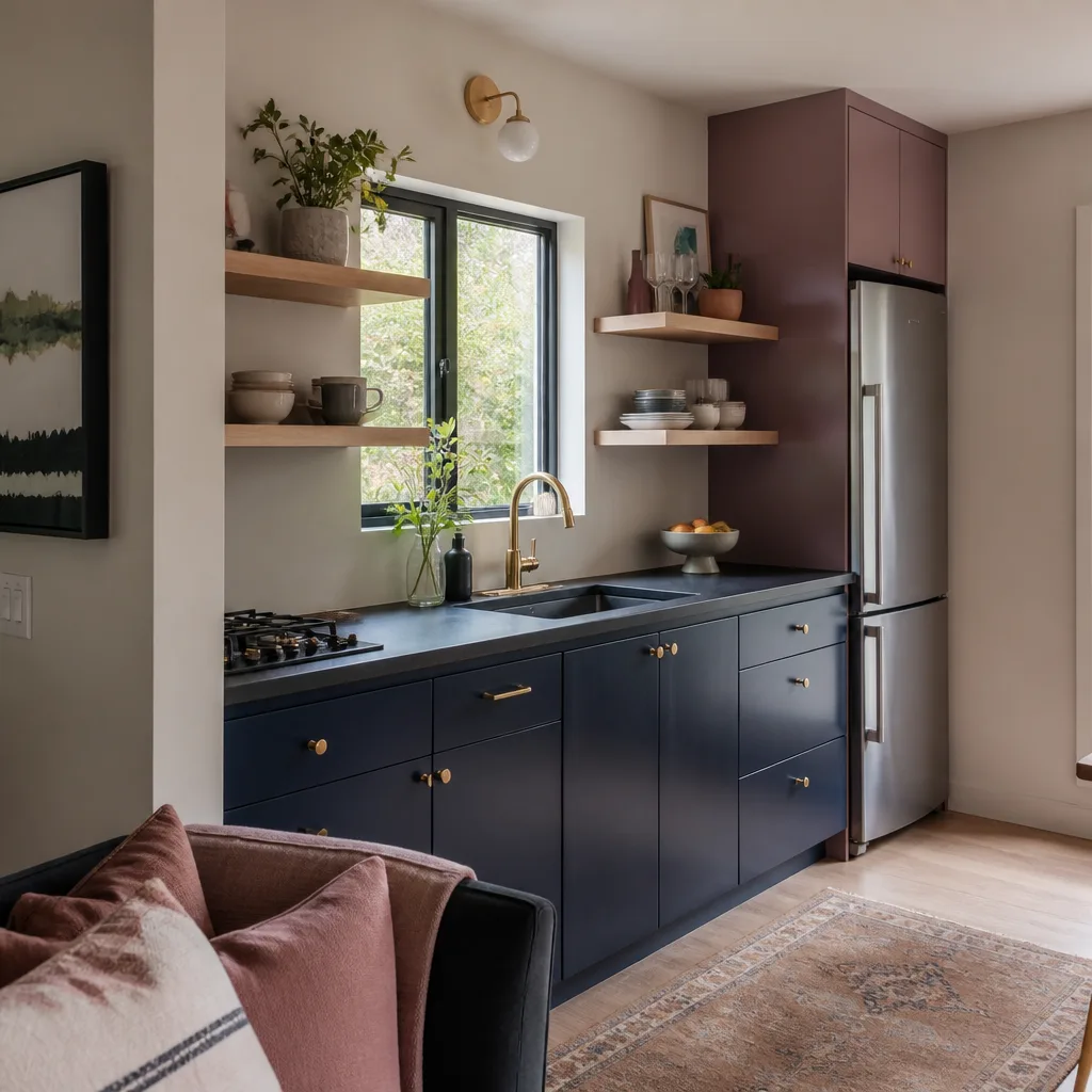 A compact kitchen inside a new ADU